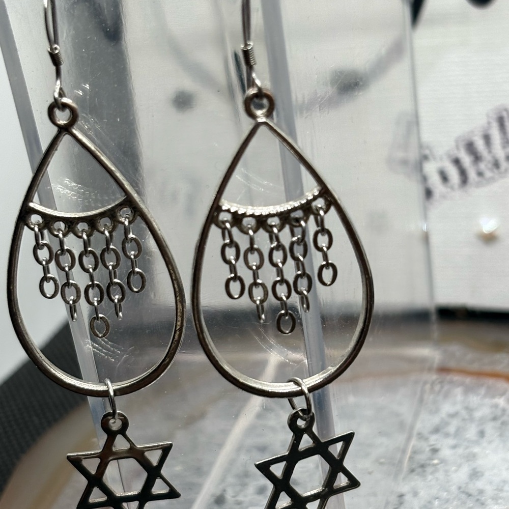Elegant Silver Star Dangle Earrings